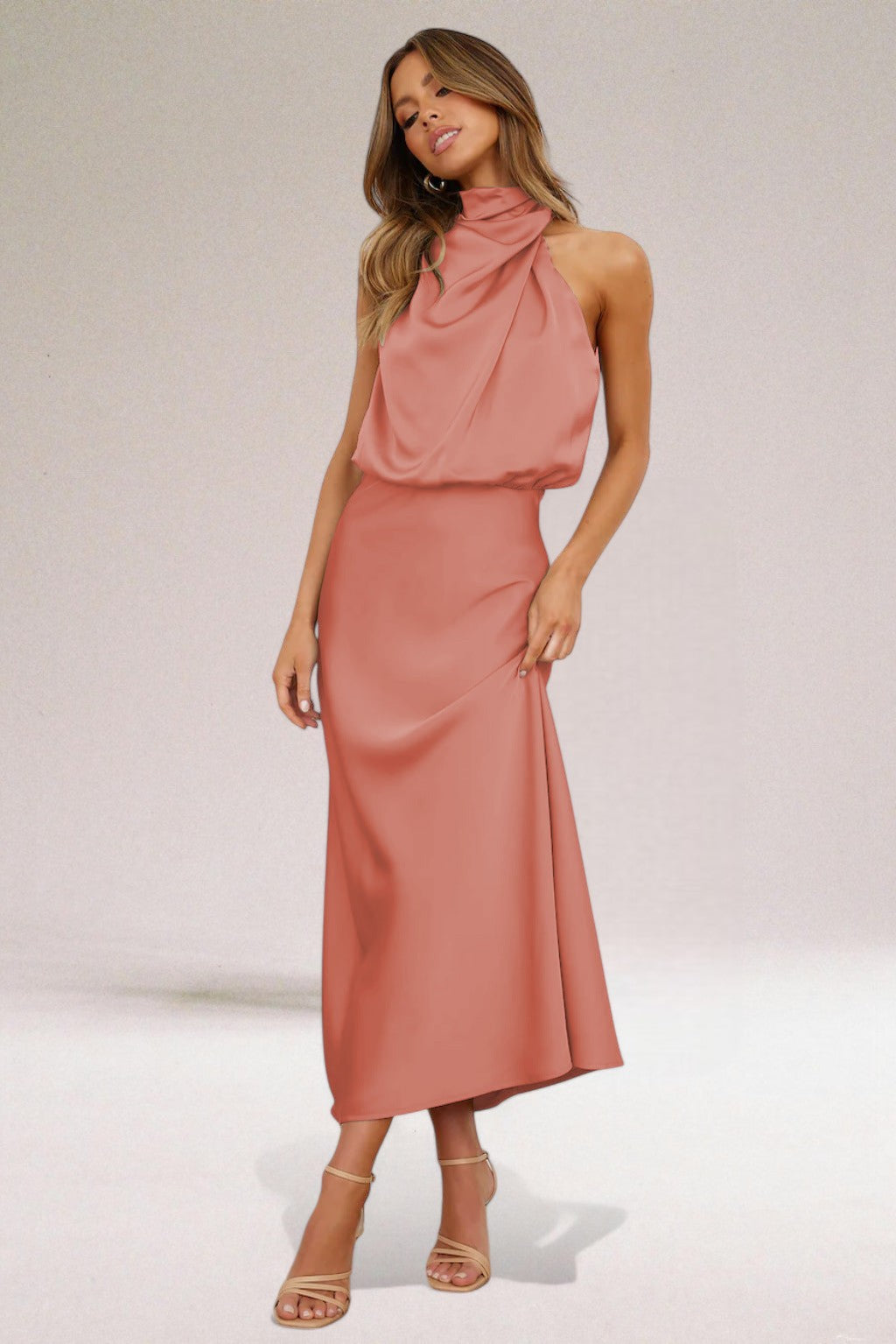 FLORA - Glamorous Satin Halter Dress