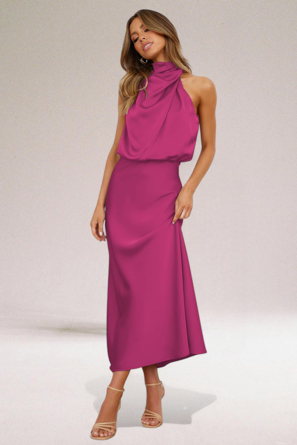 FLORA - Glamorous Satin Halter Dress