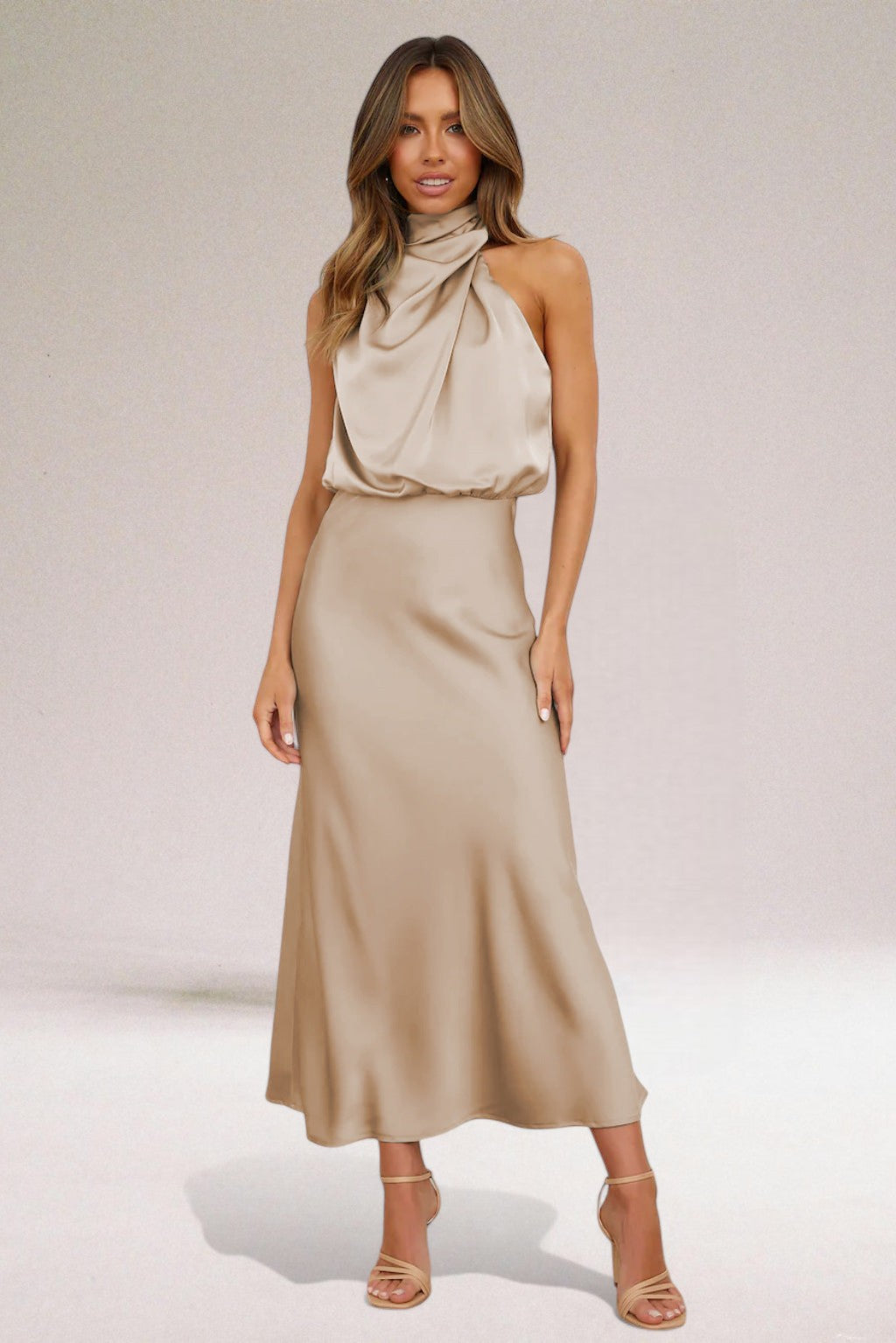 FLORA - Glamorous Satin Halter Dress