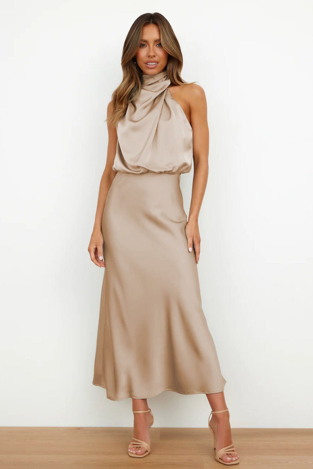 CARLINA - Satin Halter Neck Maxi Dress